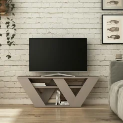 Meubles Tv En Bois|MARFA Petit meuble TV gris foncé avec rangement - pied en W