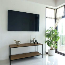 Meubles Tv En Bois|TALLINN Petit meuble TV noir minimaliste - design à 2 niveaux