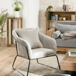 Meubles De Salon·Poufs|TIM Petit tabouret en velours côtelé gris perle