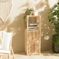 Meubles De Salon·Colonnes De Rangement|Meubles De Rangement·Colonnes De Rangement|MANAK Petite colonne de rangement 3 niveaux rondins teck naturel