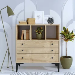 Commodes En Bois|JENA Petite commode 3 tiroirs et 3 niches décoratives