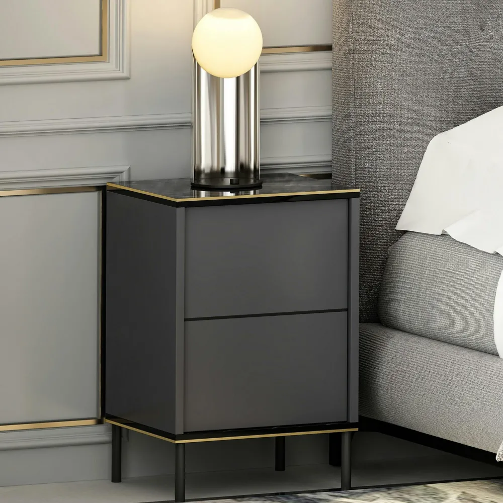 Commodes En Bois|BYRON Petite commode moderne 4 tiroirs effet noyer & gris