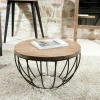 Tables Basses Scandinaves|Tables Basses Rondes|Swing Petite table basse ronde teck recyclé structure filaire noire