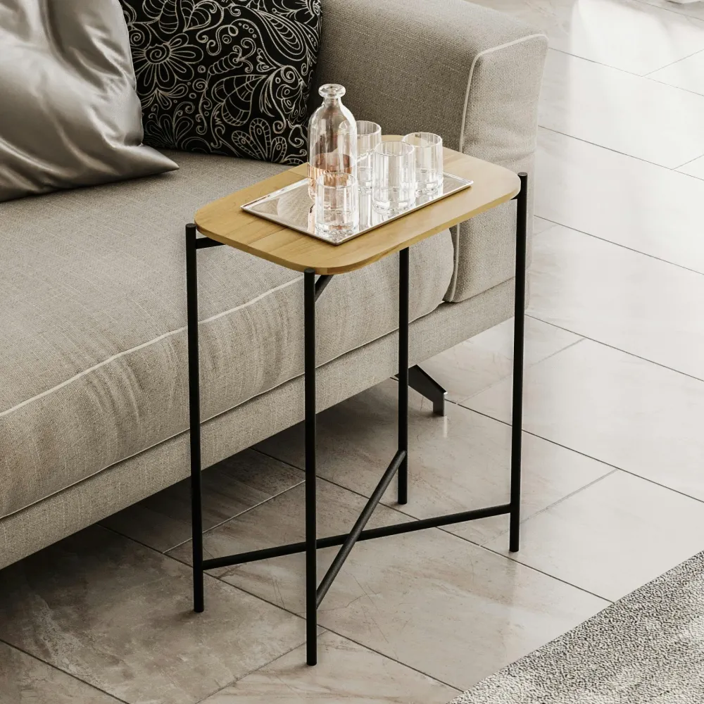 Bouts De Canapé En Métal|Bouts De Canapé En Bois|JENA Petite table bois rectangulaire - structure métal noir