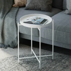 Bouts De Canapé En Métal|SFAX Petite table d'appoint blanche - structure ronde, métal