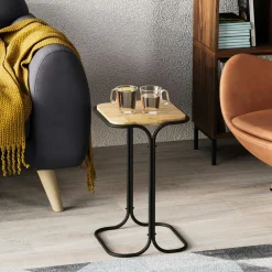 Bouts De Canapé En Métal|Bouts De Canapé En Bois|JENA Petite table d'appoint dorée carrée - plateau bois clair