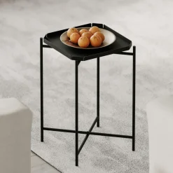Bouts De Canapé En Métal|SFAX Petite table d’appoint noire carrée, pieds croisés