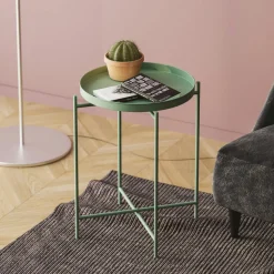 Bouts De Canapé En Métal|SFAX Petite table d'appoint verte - structure ronde, métal