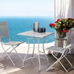 Tables De Jardin|GRENADE Petite table de jardin carreaux de ciment bleu et taupe 58 cm