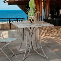 Tables De Jardin|GRENADE Petite table de jardin en mosaïque bleue et taupe (78x78 cm)