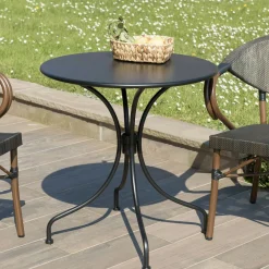 Tables De Jardin|GIJON Petite table de jardin métal noir forme ronde D70 cm