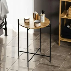 Bouts De Canapé En Métal|Bouts De Canapé En Bois|JENA Petite table en bois ronde - structure métal noir