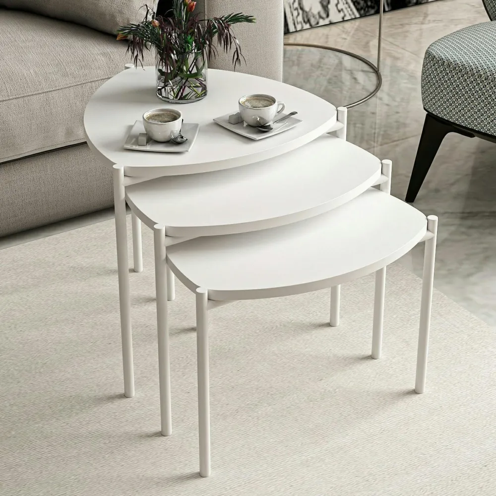 Tables Basses Gigognes|JENA Petite table gigogne blanche style moderne (lot de 3)