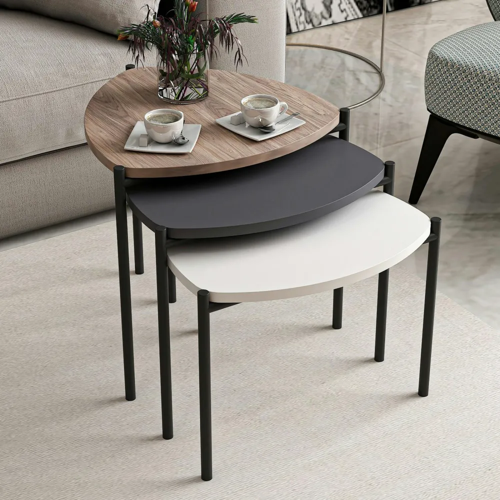 Tables Basses Gigognes|JENA Petite table gigogne blanche style moderne (lot de 3)