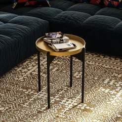 Bouts De Canapé En Métal|SFAX Petite table ronde noire design & plateau doré