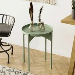 Bouts De Canapé En Métal|SFAX Petite table ronde verte design & plateau assorti