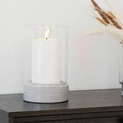 Objets Décoration·Lanternes / Photophores| Photophore verre et ciment - forme cylindrique, design minimaliste gris