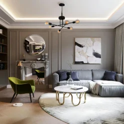 Suspensions / Lustres|MARATEA Plafonnier design doré, 6 lampes sur tiges