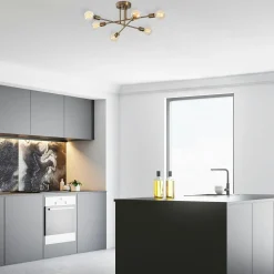 Suspensions / Lustres|MARATEA Plafonnier design noir mat, 6 lampes sur tiges