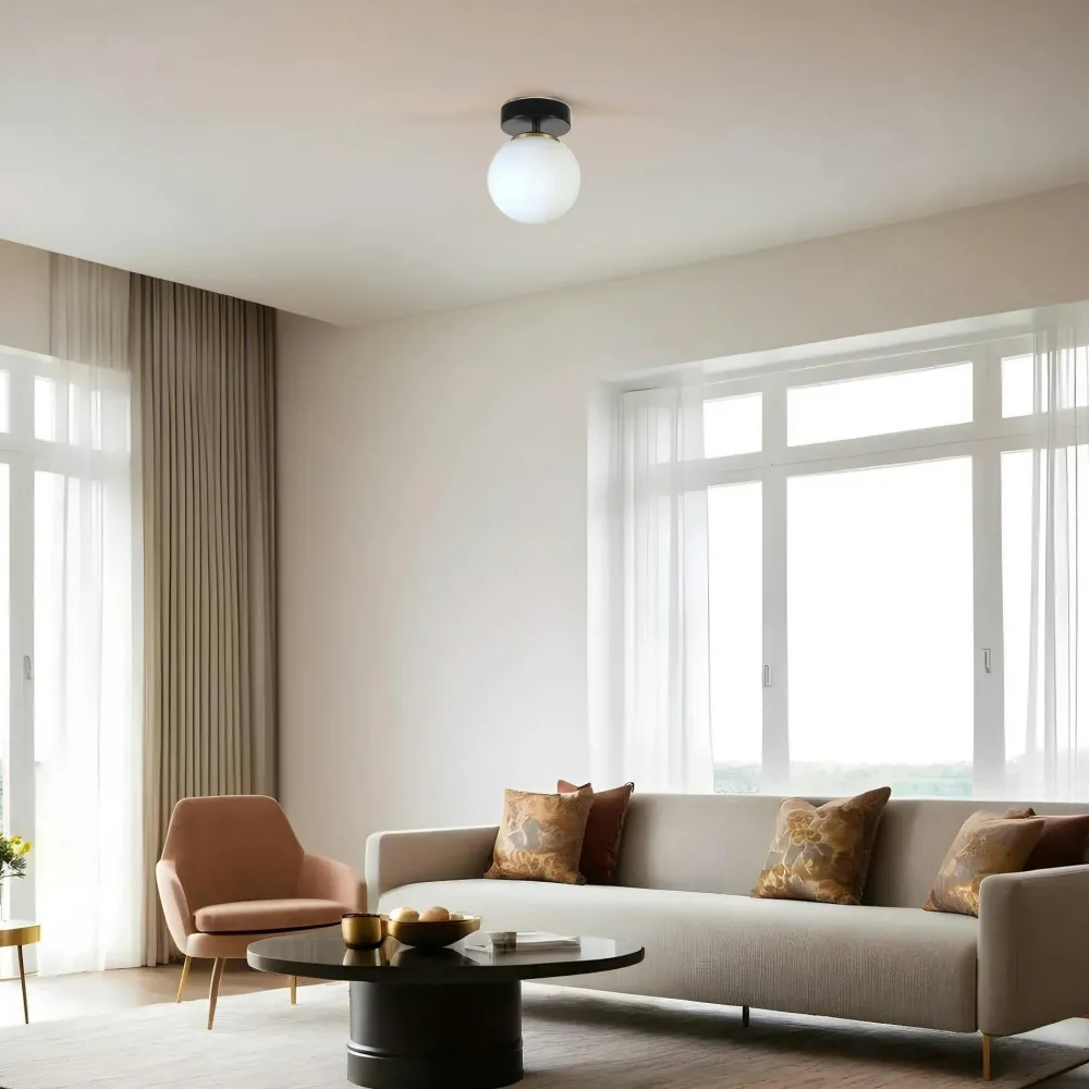 Suspensions / Lustres|SIERRE Plafonnier globe verre dépoli, finition argent