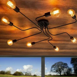 Suspensions / Lustres|MARATEA Plafonnier industriel noir design, circuit 140 cm