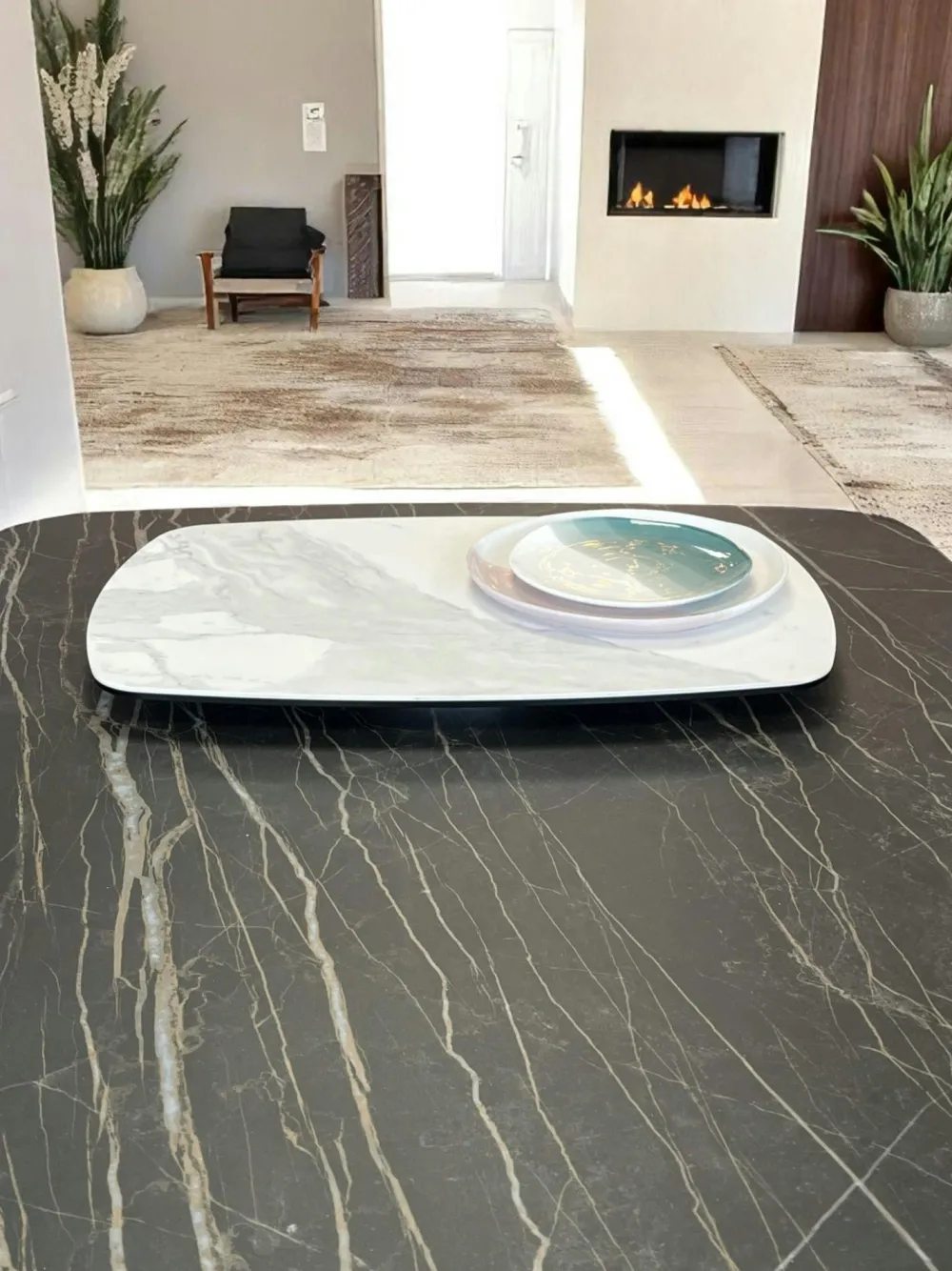 Arts De La Table·Plateaux|LOMBARDIE Plateau tournant apéritif en céramique blanche marbrée