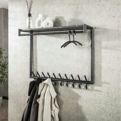 Meubles D'Entrée·Portemanteaux|Portemanteaux Industriels|RALF Portemanteau moderne 20 crochets avec étagère et tringle