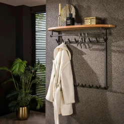 Meubles D'Entrée·Portemanteaux|Portemanteaux Industriels|Melbourne Portemanteau mural 8 accroches 1 étagère ronde en bois