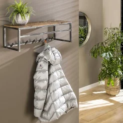 Meubles D'Entrée·Portemanteaux|Portemanteaux Industriels|OMSK Portemanteau mural bois recyclé brut 7 crochets 1 étagère