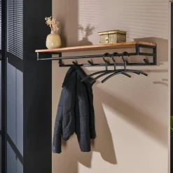 Meubles D'Entrée·Portemanteaux|Portemanteaux Industriels|Melbourne Portemanteau mural en bois d'acacia 6 patères + 1 tringle TRIBECA