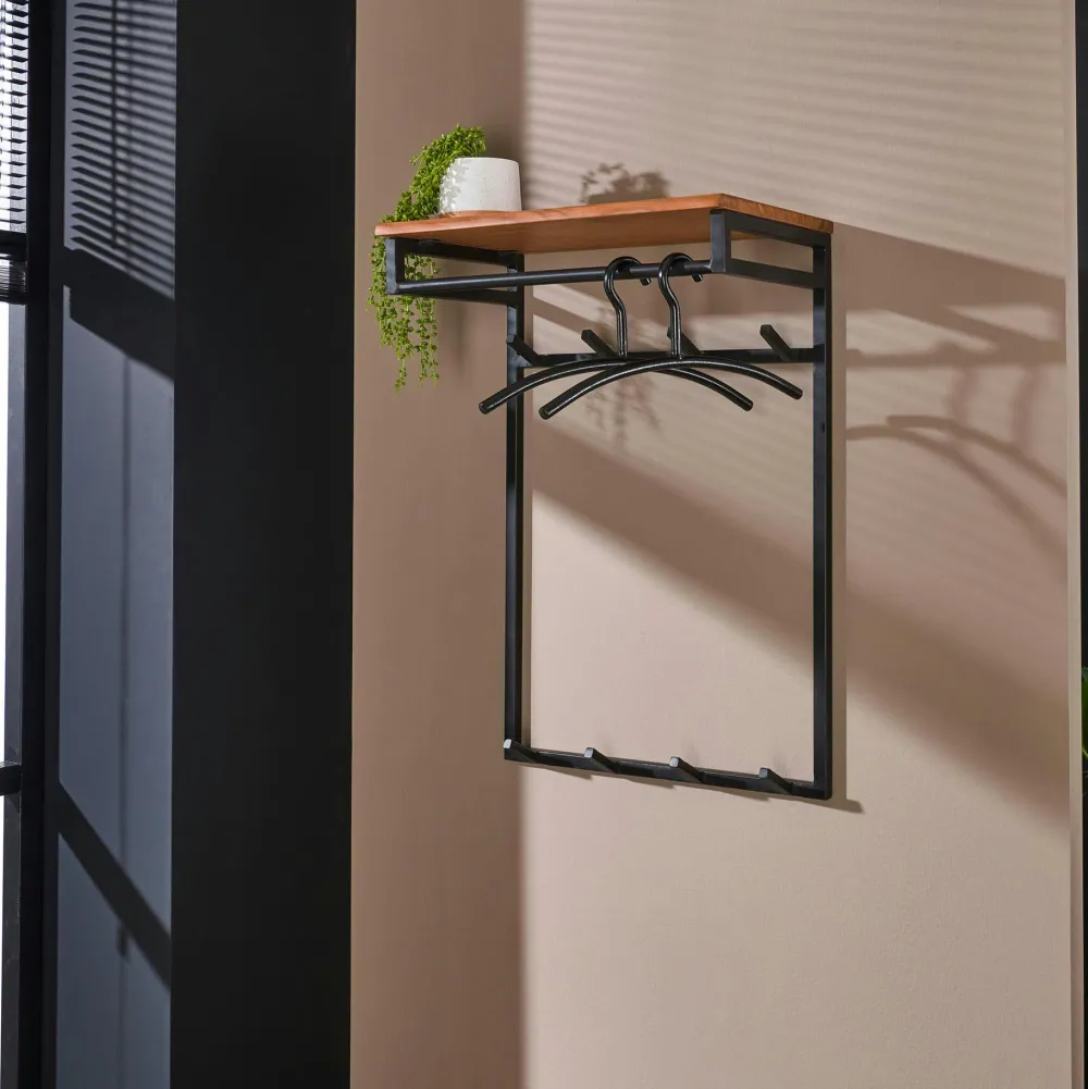 Meubles D'Entrée·Portemanteaux|Portemanteaux Industriels|Melbourne Portemanteau mural en bois d'acacia 6 patères + 1 tringle TRIBECA