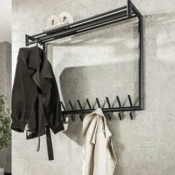Meubles D'Entrée·Portemanteaux|Portemanteaux Industriels|RALF Portemanteau mural gris foncé 20 crochets, 1 tringle