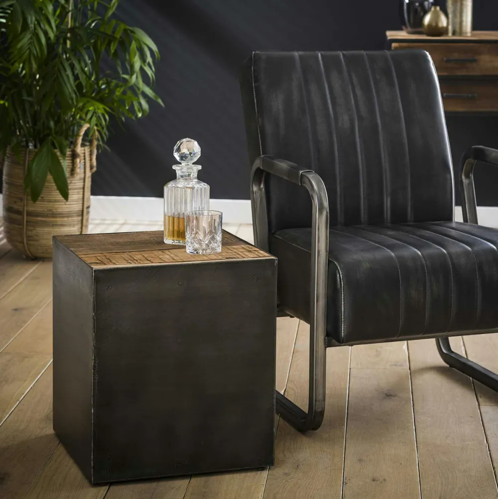 Univers Déco·Loft Industriel|Sellettes En Métal|SHEFFIELD Porte-plante bois et métal patiné style industriel