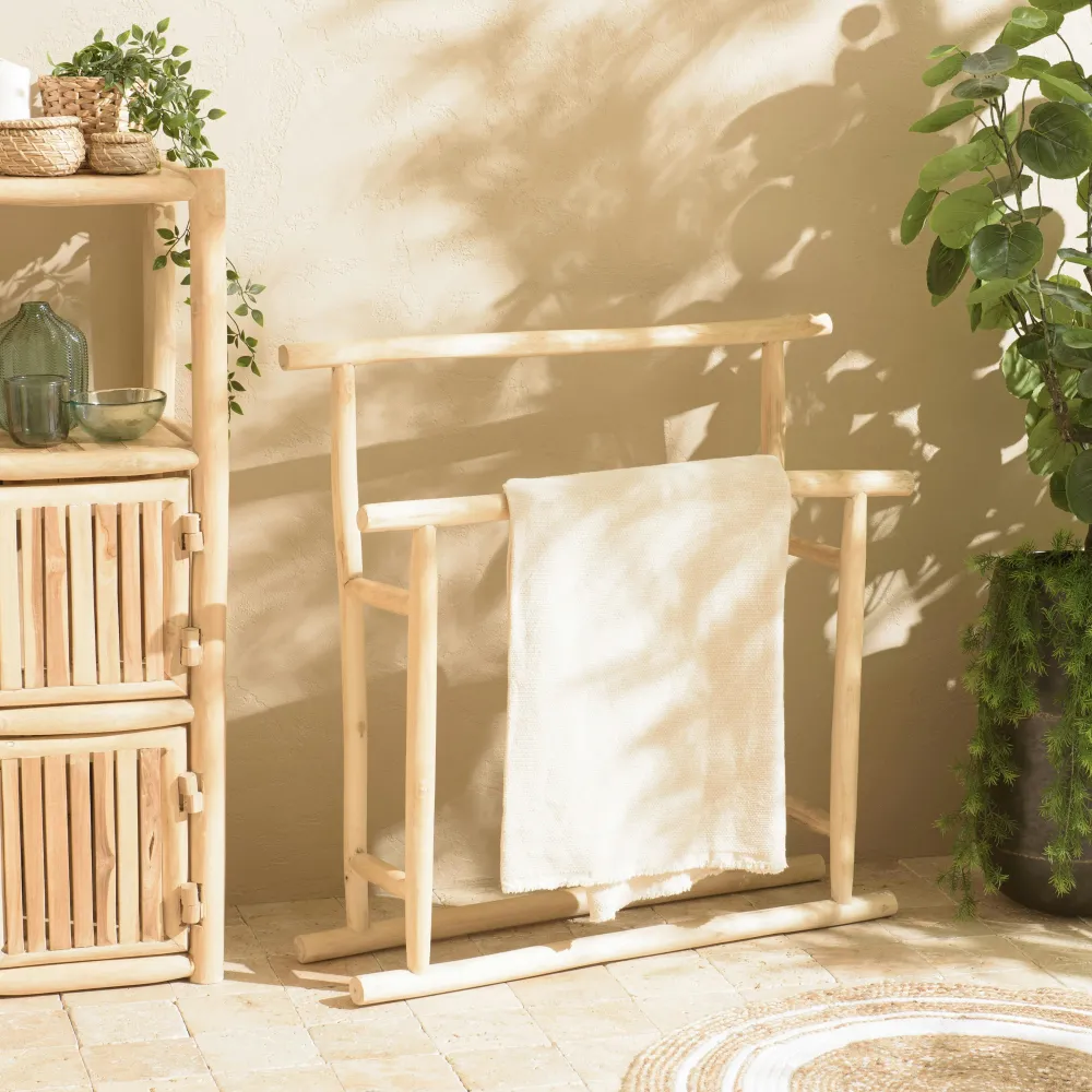 Meubles De Salle De Bains·Rangement Salle De Bains|MANAK Porte-serviette sur pieds 2 rondins teck naturel