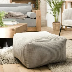 Univers Déco·Vintage|Meubles De Salon·Poufs|TIM Pouf carré en velours côtelé gris perle
