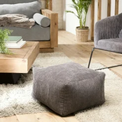 Univers Déco·Vintage|Meubles De Salon·Poufs|TIM Pouf carré en velours côtelé gris perle
