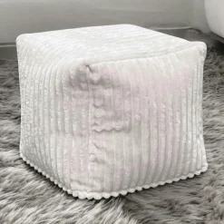 Meubles De Salon·Poufs| Pouf carré velours grosses côtes blanc VISBY
