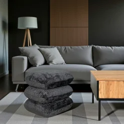 Meubles De Salon·Poufs|IENA Pouf pivotant gris bleu effet coussins empilés