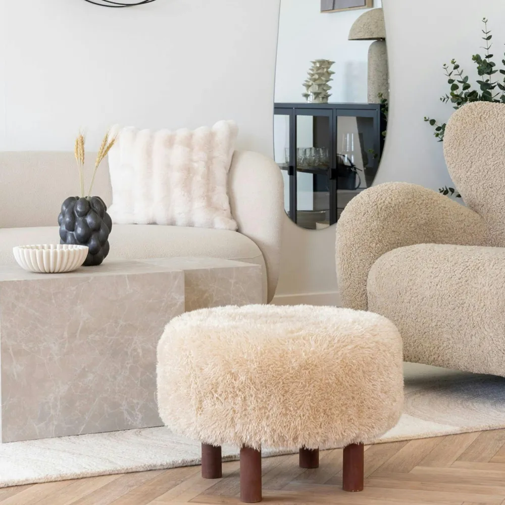 Meubles De Salon·Poufs|BERLIN Pouf rond marron clair