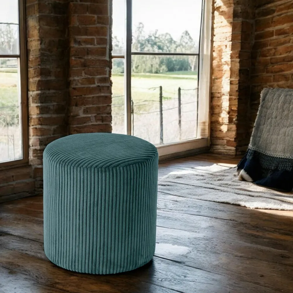 Meubles De Salon·Poufs|MALMOE Pouf rond velours côtelé bleu pétrole (lot de 2)