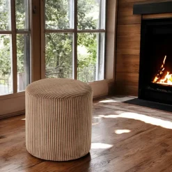 Meubles De Salon·Poufs|MALMOE Pouf rond velours côtelé blanc (lot de 2)