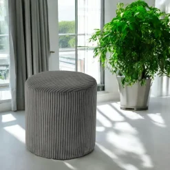 Meubles De Salon·Poufs|MALMOE Pouf rond velours côtelé gris (lot de 2)