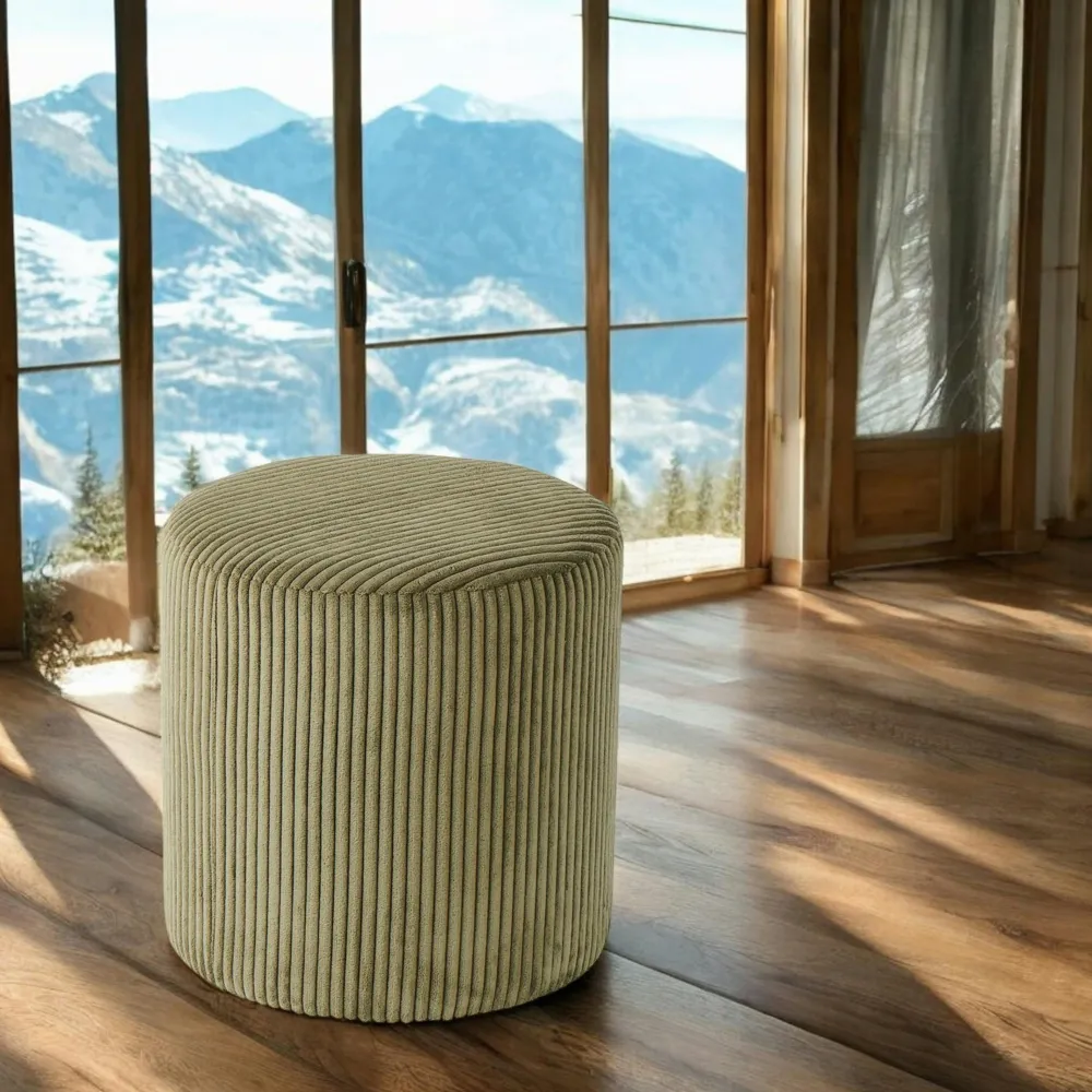 Meubles De Salon·Poufs|MALMOE Pouf rond velours côtelé kaki (lot de 2)
