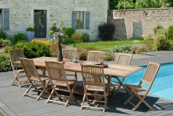 Salons De Jardin·Ensemble Repas|SUMMER Salon de jardin en teck Table rectangle 200/300 cm et 8 chaises Lombock pliantes