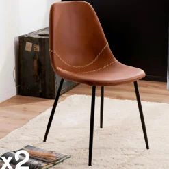 Salons De Jardin·Ensemble Repas|GIJON Salon de jardin 1 table ronde métal noir D70 cm - 2 fauteuils cordage couleur naturelle 1 coussin noir