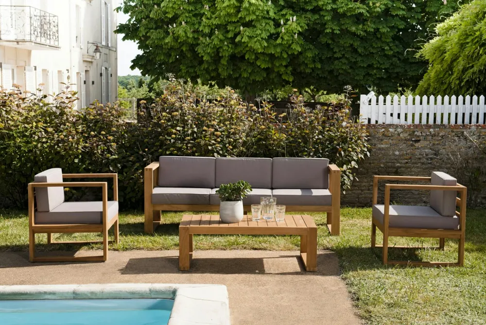 Salons De Jardin·Salons Détente|OUTDOOR BERGEN Salon de jardin en teck BERGEN (1 canapé 3 places, 2 fauteuils, 1 table basse)