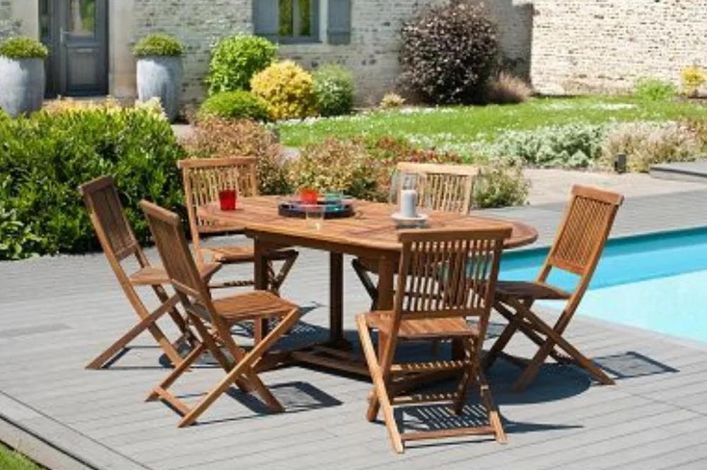 Salons De Jardin·Ensemble Repas|MACAO Salon de jardin en teck huilé Table rectangulaire 120/180cm 6 chaises