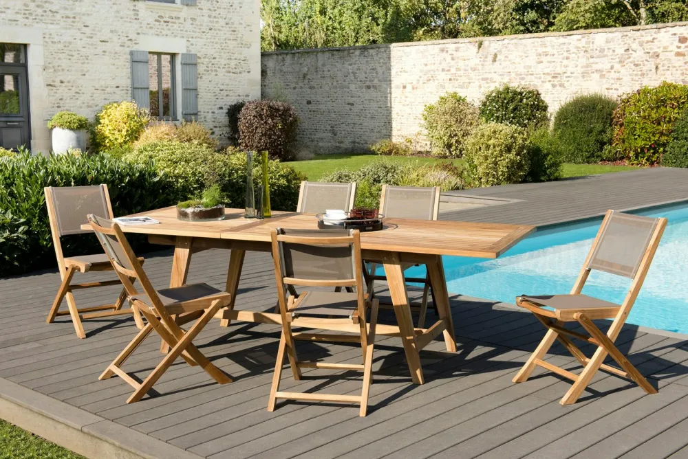 Salons De Jardin·Ensemble Repas|SUMMER Salon de jardin en teck (1 table de jardin extensible 180/240, 6 chaises)