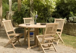 Salons De Jardin·Ensemble Repas|SUMMER Salon de jardin en Teck table ronde 120cm 4 chaises