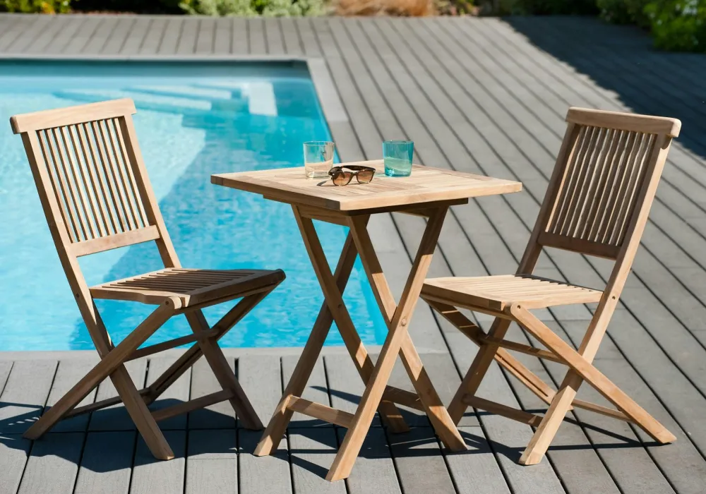 Salons De Jardin·Ensemble Repas|SUMMER Salon de jardin en teck Table carrée 60 cm et 2 chaises Java pliantes